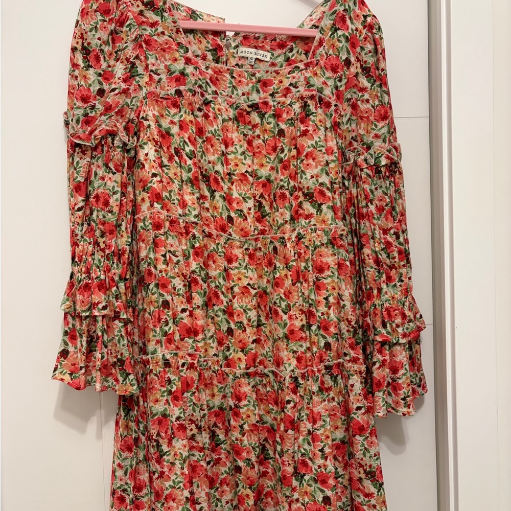Moon River Floral Red and Green Dress